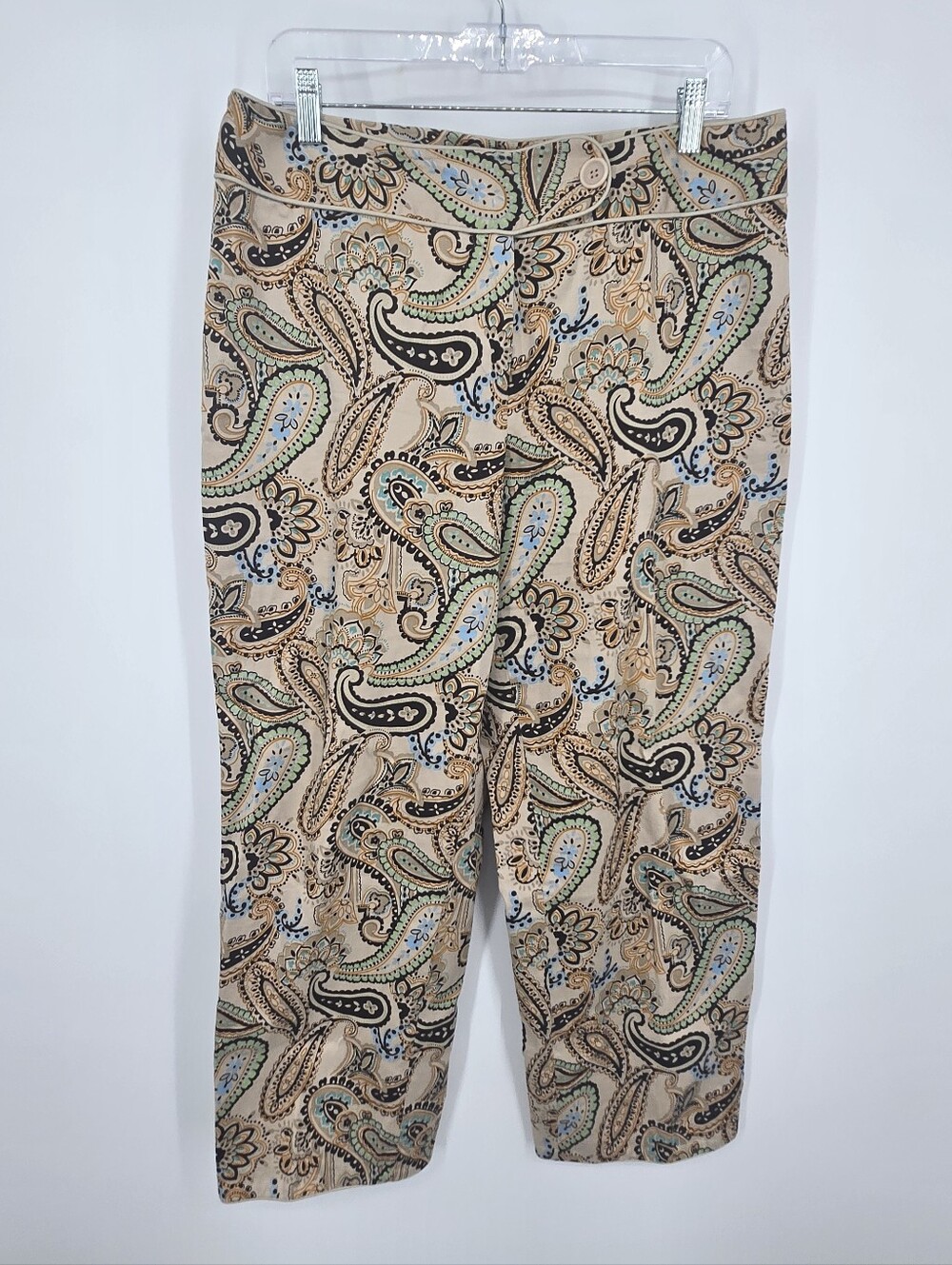 Parisian Signature Tan Paisley Cropped Pants Vintage Size 12 (7982)